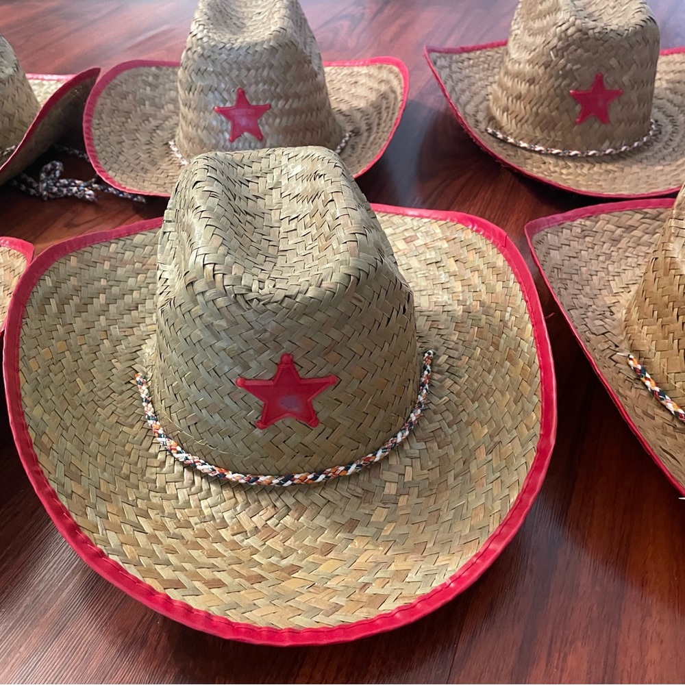 Child Sized Straw Cowboy Hat with Red Star & Trim